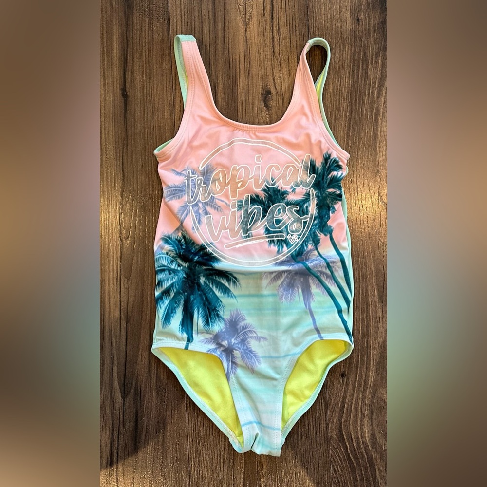 GUC Girl's Justice Tropical Vibes Graphic Print One Piece Swimsuit, Size: 8